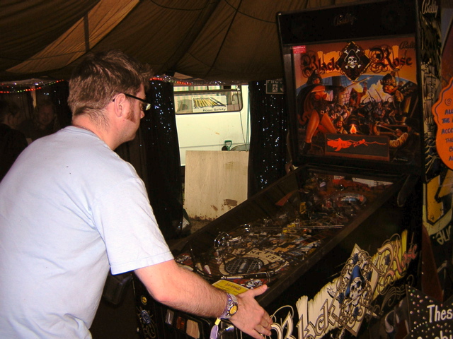 James playing pirate pinball