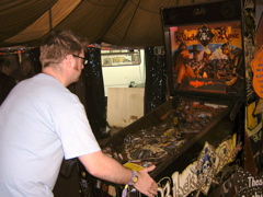 James playing pirate pinball